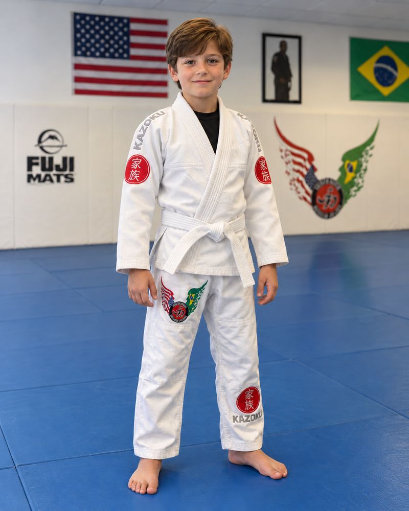 Kids Gi in white, worn by a boy
